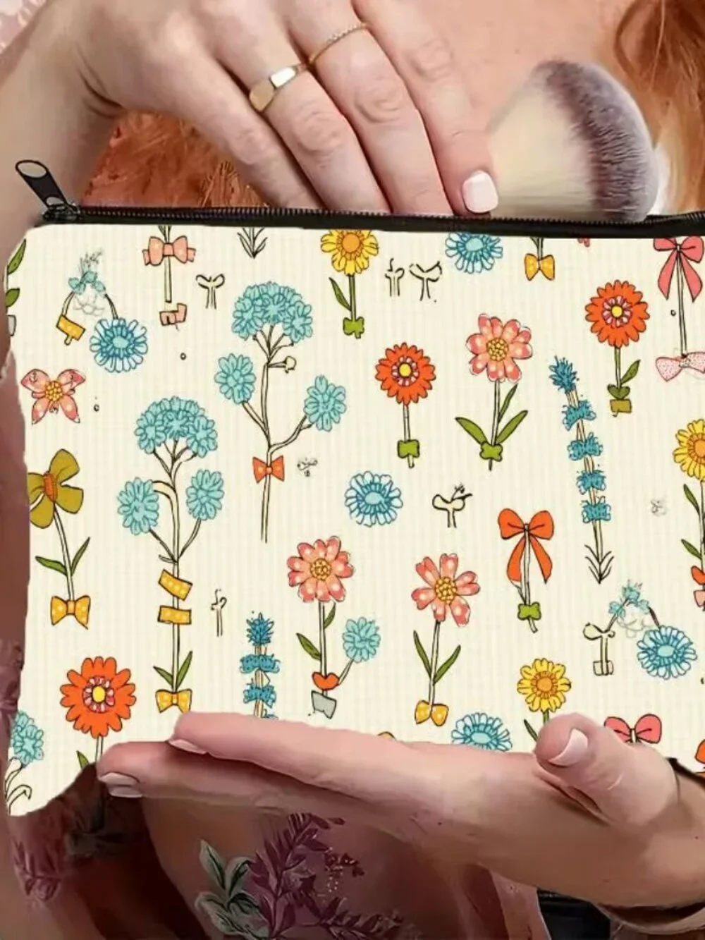 Retro Multicolor Floral Makeup Bag